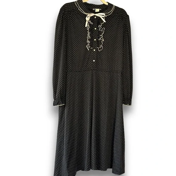 Vintage Jane Barr New York Polka Dot Ruffle Dress Size 16 Mid Century Style - Picture 3 of 7